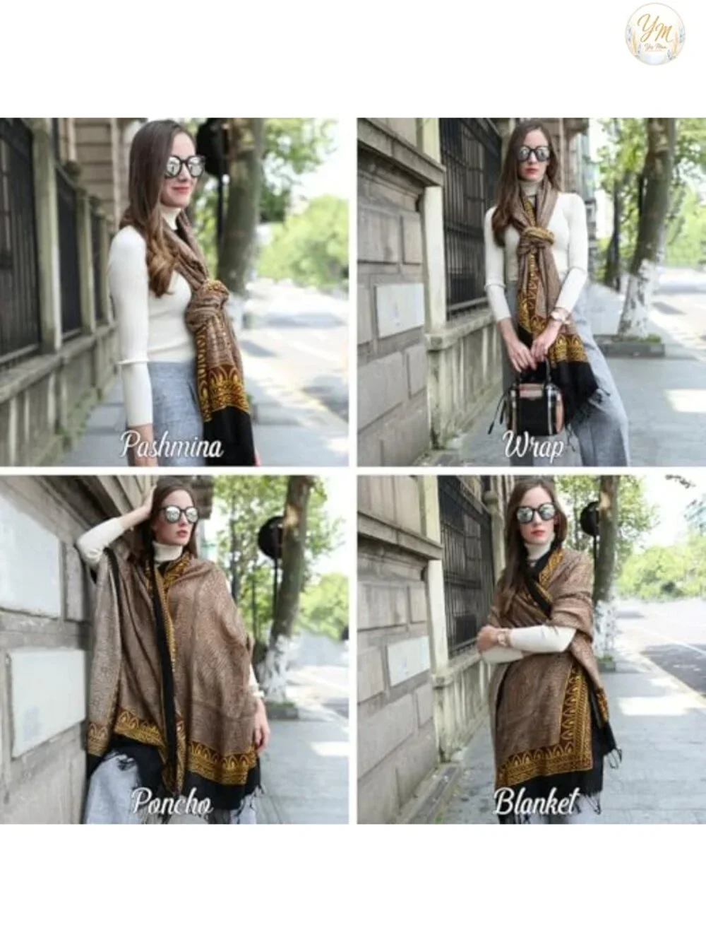 100% Merino Wool Pashmina Shawl Wrap for Women